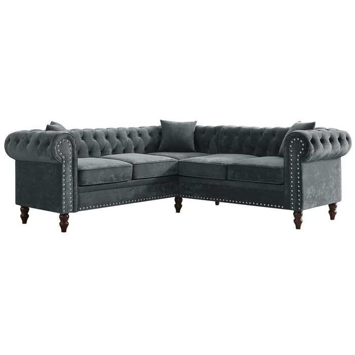 Luxury Classic Chesterfield L-shaped Sectional, Grey velvet