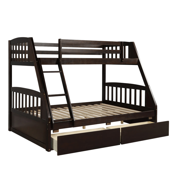 Solid Wood Twin Over Full Bunk Bed with Two Storage Drawers - Espresso