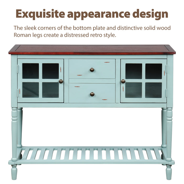 Farmhouse Console Table with Bottom Shelf - Retro Green