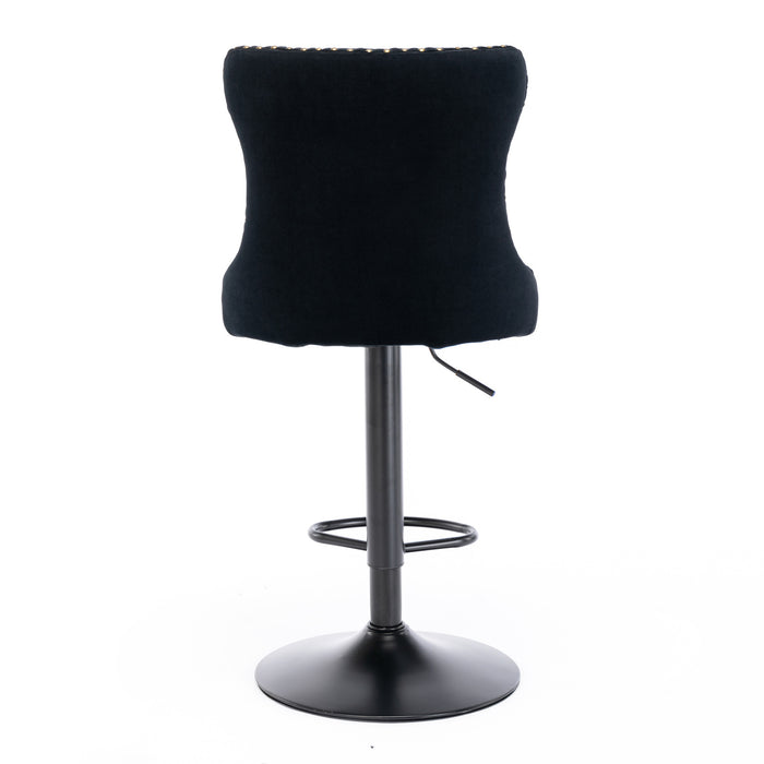 Swivel Velvet Barstools, Black (Set of 2）