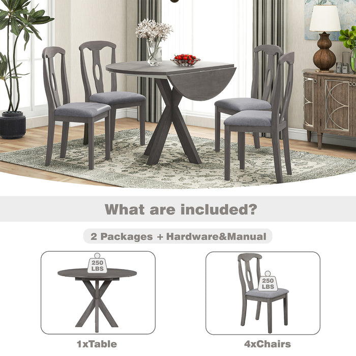 5-Piece Rustic Farmhouse  Wood Round Dining Table Set -Grey