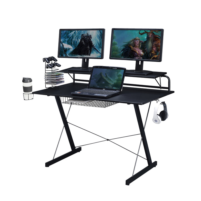 Sport TS-200 Carbon Computer Gaming Desk with Shelving, Black