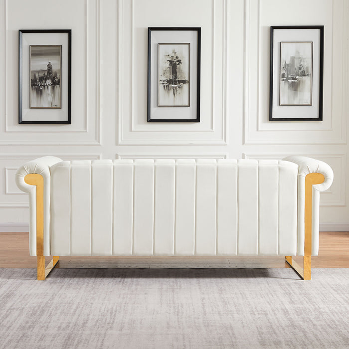 Contemporary Velvet Upholstered Sofa - Beige