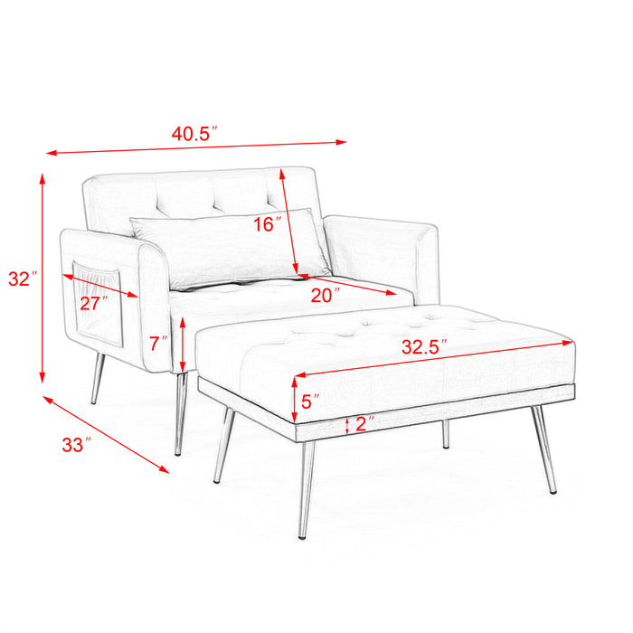 Recline Sofa Chair with Ottoman, - White (40.5”x33”x32”)