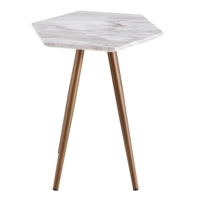 Modern Minimalism White Faux Marble End Table( MDF Tabletop + Metal Legs )