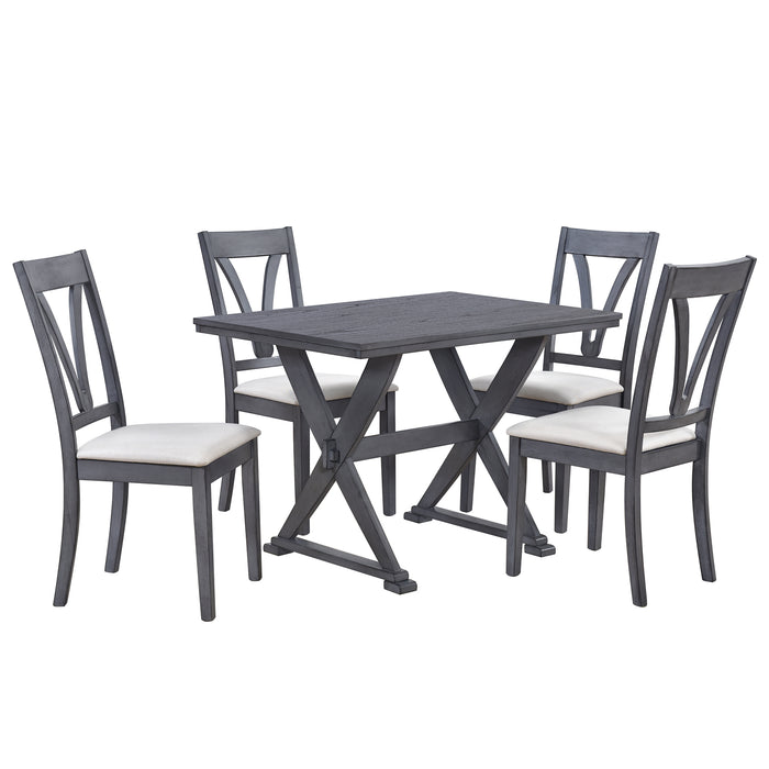 5-Piece Mid-Century Wood Dining Table Set - Antique Grey