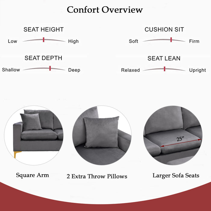 L-Shape Sectional Sofa with Ottoman- Grey