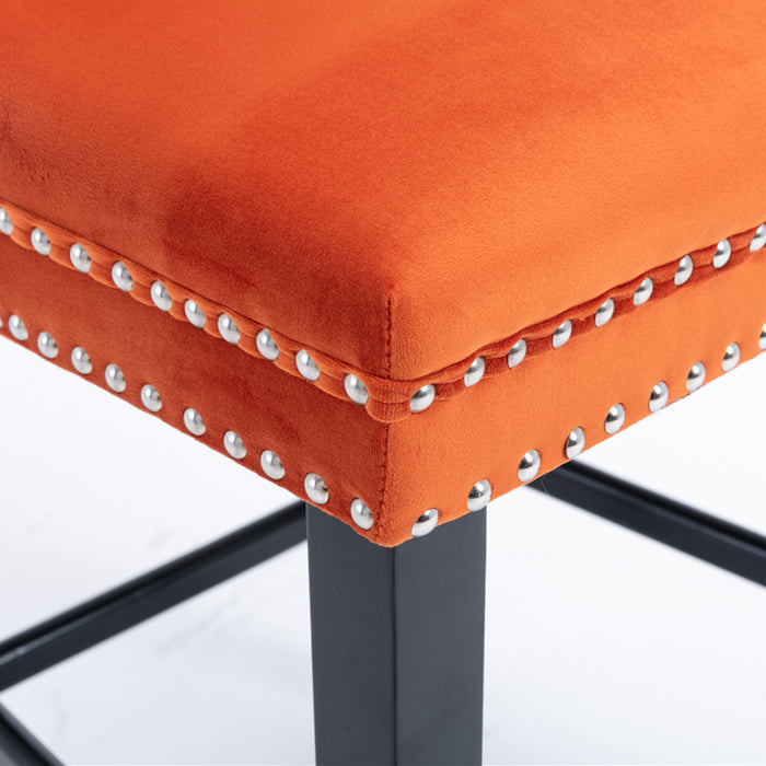 Contemporary Velvet Upholstered Barstools, Set of 2 (Orange)