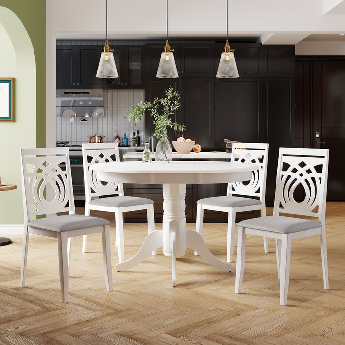 5-Piece Mid-Century Extendable Round Dining Table Set - White