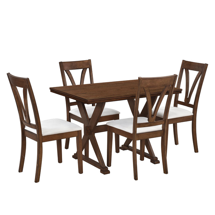 5-Piece Mid-Century Wood Dining Table Set - Antique Brown