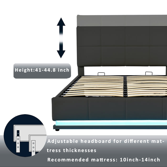 Queen Tufted Upholstered  Storage Platform Bed  with LED Lights and USB charger - Black