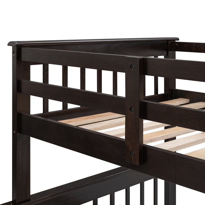 Stairway Twin-Over-Full Bunk Bed with Storage and Guard Rail - Espresso