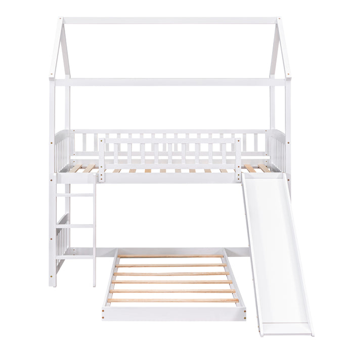 Twin Over Twin House Bunk Bed with Slide - White