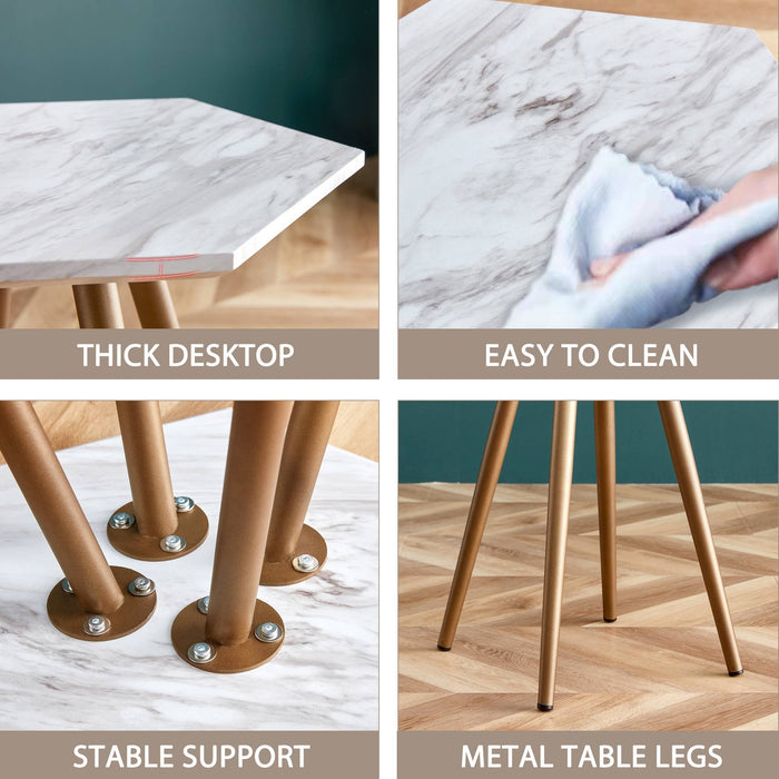 Modern Minimalism White Faux Marble End Table( MDF Tabletop + Metal Legs )