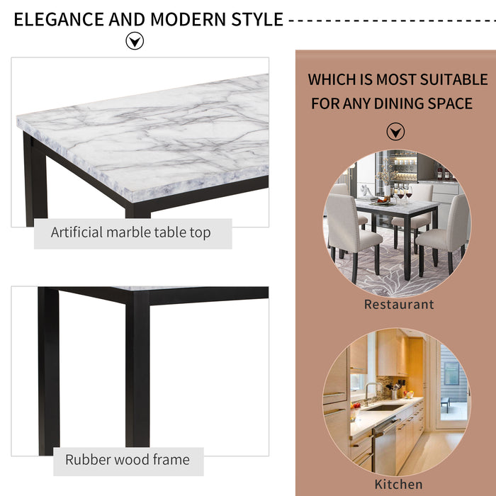 5-Piece Faux Marble Dining Set  - White/Beige + Black